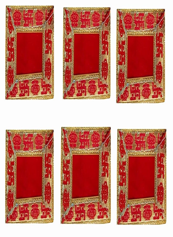 BERRYCRAVE MINIATURE Very SMALL Red Velvet Cloth Premium Designer Pooja Chowki Aasan 6 PCS. for God Idols Puja Asan Mat (SATIYA-KALASH DESIGN) 3.5X3 INCHES - (COLOURFUL-MINIATURE-6) - Image 1