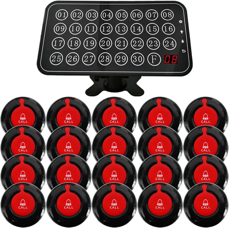 CYSSJF Wireless Calling System Customers Patient Service Calling Pager System with 20PCS Table Call Buttons and 1PC Display Receiver for Restaurant Hospital Clinic Nursing Home Caregiver - Image 1