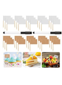 200pcs Mini Blank Toothpick Flags Food Flags Labels for Party Blank Food Flags with 2 Pen Flags for Buffets Cupcake Topper Burger Sticks Fruit Sticks (3.5×2.5cm）
