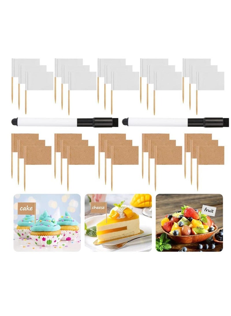 SYOSI - 200pcs Mini Blank Toothpick Flags Food Flags Labels for Party Blank Food Flags with 2 Pen Flags for Buffets Cupcake Topper Burger Sticks Fruit Sticks (3.5×2.5cm） - Image 1