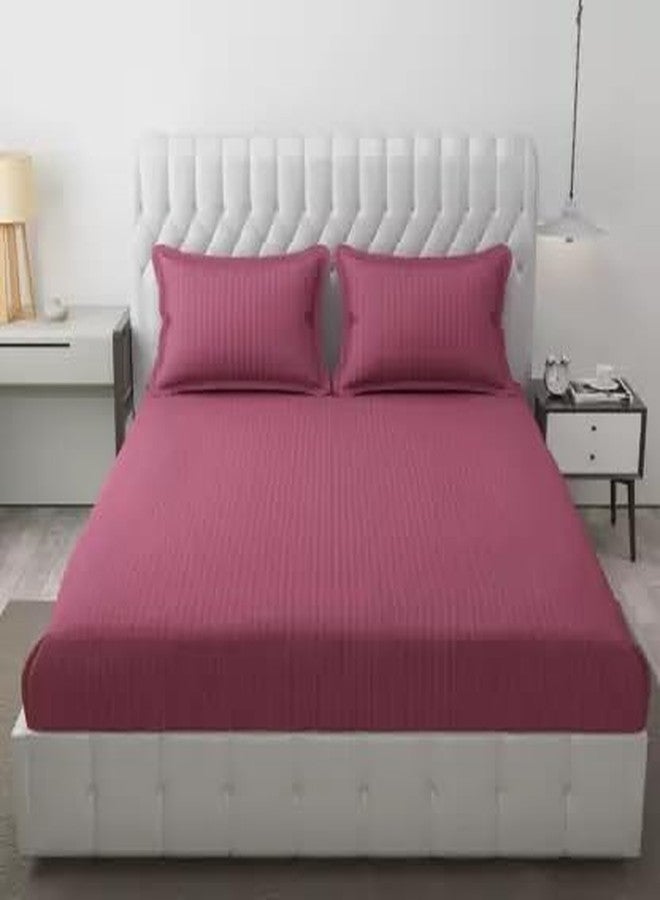 Evan Cotton Stripe/Lines Plain Supersoft Double Bed Bedsheet with 2 Pillow Cover- Bedsheet for Living Room, Bedsheet for Hotels, Bedsheet for 90X100-Pink - Image 1
