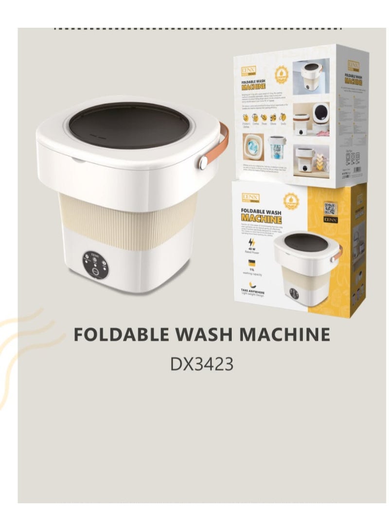 DX3423 Foldable Washing Machine 11L Portable Mini Washer, 40W Compact Laundry Machine, Collapsible Bucket Washer for Baby Clothes, Underwear, Socks & Travel Use, Lightweight Design, 1 Year Warranty