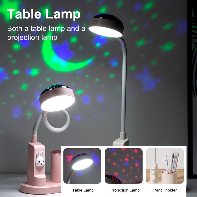 Eye Protection Desk Lamp: Pink 2000mAh Battery - 2-In-1 Pen Holder Design Projection Lamp for Home Study Work Area - Image 5