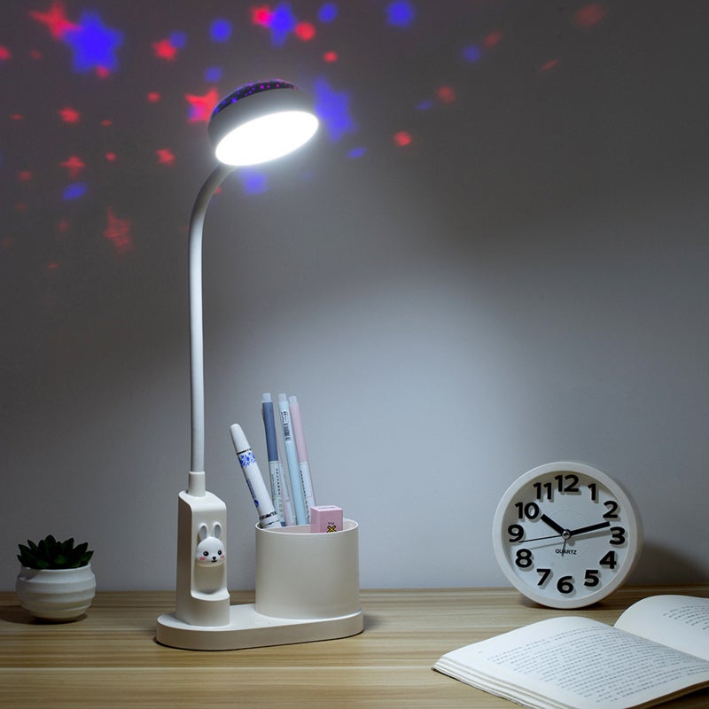 Eye Protection Desk Lamp: Pink 2000mAh Battery - 2-In-1 Pen Holder Design Projection Lamp for Home Study Work Area - Image 2