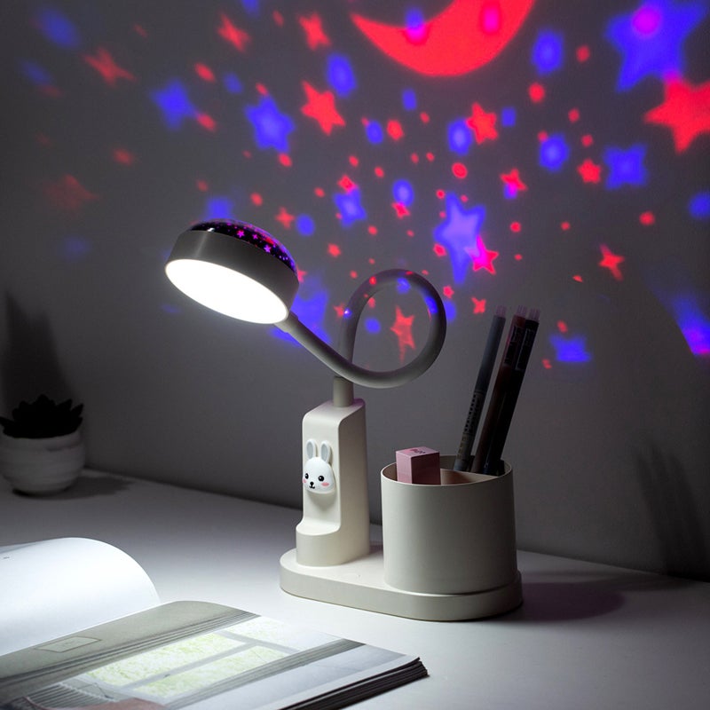 Eye Protection Desk Lamp: Pink 2000mAh Battery - 2-In-1 Pen Holder Design Projection Lamp for Home Study Work Area - Image 3