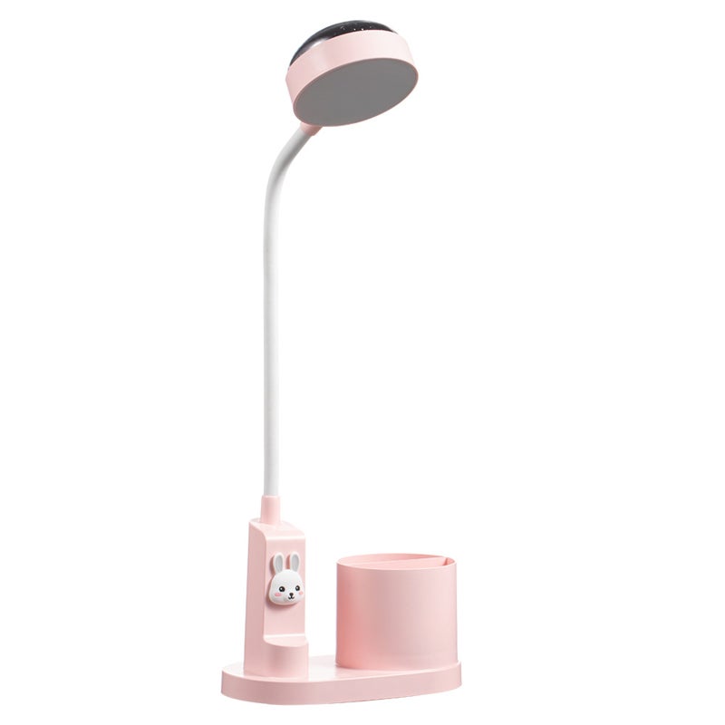 Eye Protection Desk Lamp: Pink 2000mAh Battery - 2-In-1 Pen Holder Design Projection Lamp for Home Study Work Area - Image 1