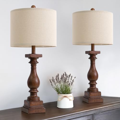 BOBOMOMO 27" Farmhouse Living Room Lamps with USB-A +C Ports, Vintage Rustic Bedside Night Stand Lamps Set of 2, Linen Shade, Retro Side Table Lamps for Living Room, Bedroom (Blubs not Included) - Image 5