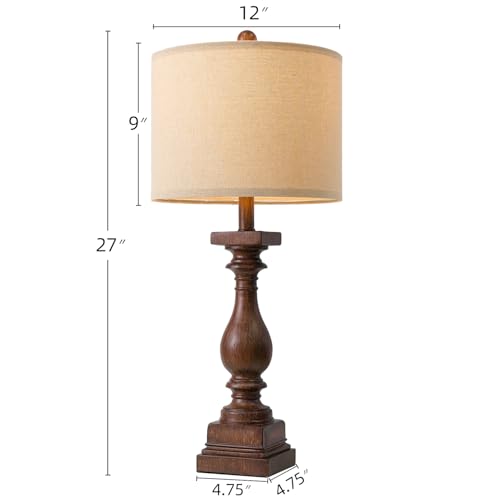 BOBOMOMO 27" Farmhouse Living Room Lamps with USB-A +C Ports, Vintage Rustic Bedside Night Stand Lamps Set of 2, Linen Shade, Retro Side Table Lamps for Living Room, Bedroom (Blubs not Included) - Image 4