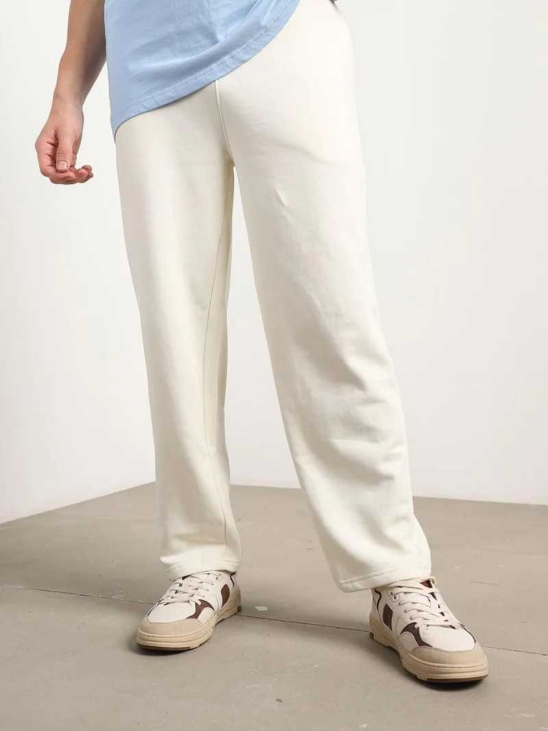 NOBERO Men's Cream Straight Sweatpants