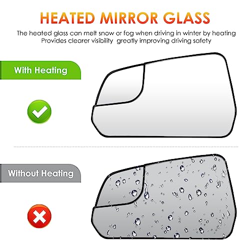 ILONPA Left Driver + Right Passenger Side Mirror Glass Replacement Compatible with Ford Mustang 2015 2016 2017 2018 2019 2020 Replace FR3Z17K707T FR3Z17K707Q - Image 3