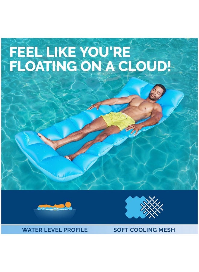 SwimWays - Swimways Comfort Cloud Pool Lounger with Fast Inflation & Headrest Pillow, Oversized Inflatable Pool Floats for Adults, Blue - Image 1