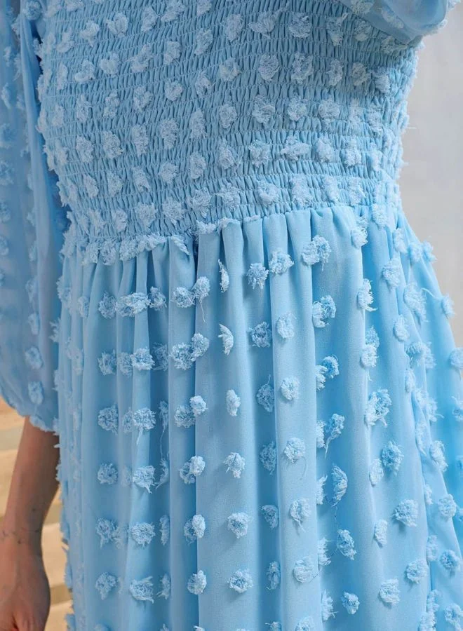 Freehand  Women Fit and Flared Textured Square Neck Long Sleeve Maxi Dress for Women | Best Price UAE