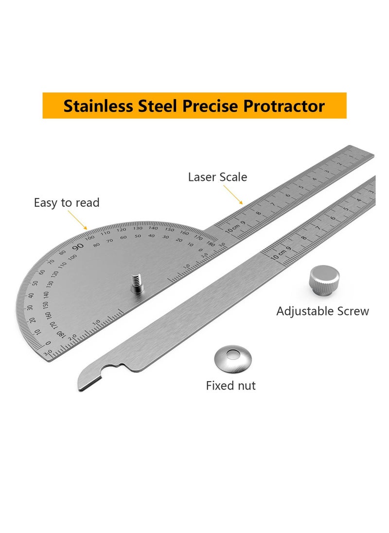 Generic - Stainless Steel Protractor, 180 Degrees Two Arm Ruler Adjustable Angle Protractor Woodworking Ruler Craftsman Angle Measure Tool - Image 1