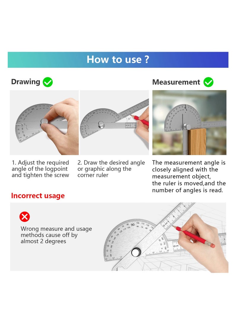 Generic - Stainless Steel Protractor, 180 Degrees Two Arm Ruler Adjustable Angle Protractor Woodworking Ruler Craftsman Angle Measure Tool - Image 1