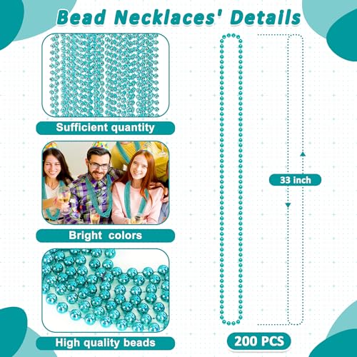 Huskein 200PCS Mardi Gras Beads 33 Mardi Gras Accessories Lakeblue Bead Necklaces Parade Party Beads Bulk Women Men Party Favors for Festival Event Pirate Baby Shower Birthday Supplies - Image 5