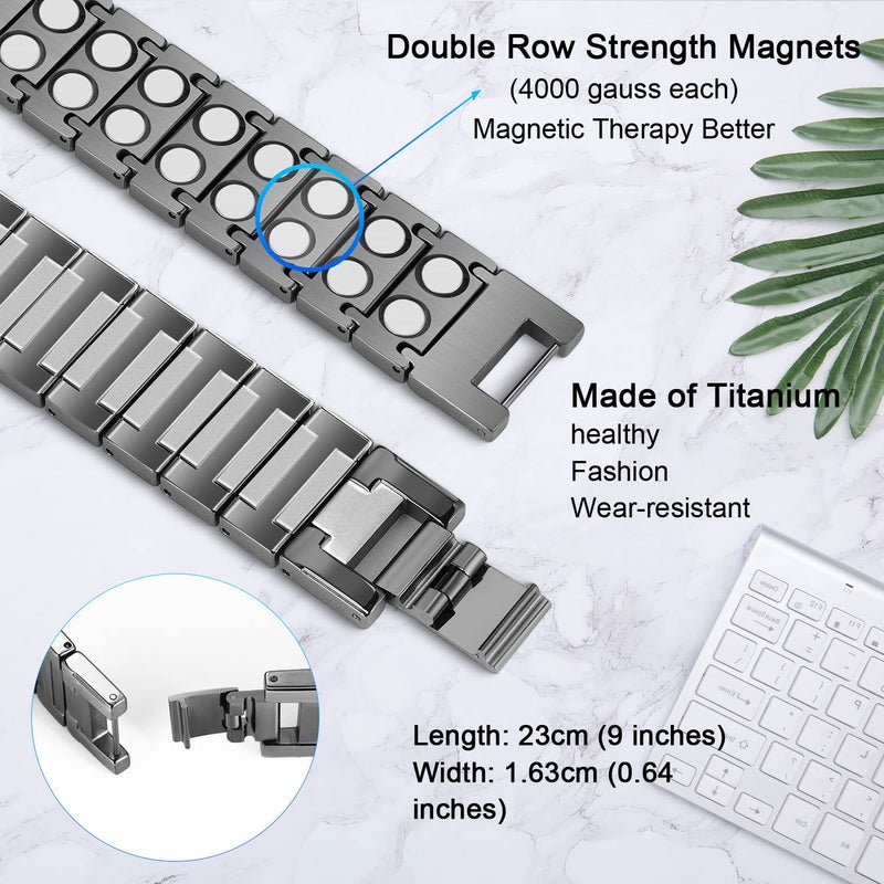 JEROOT Upgraded Magnetic Bracelets for Men, Pure Titanium Double Row Ultra Strength Magnets(4000 Gauss Per Magnet) Bracelets, Men's Bracelet with Adjustment Tool & Jewelry Gift Box (Grey) - Image 2