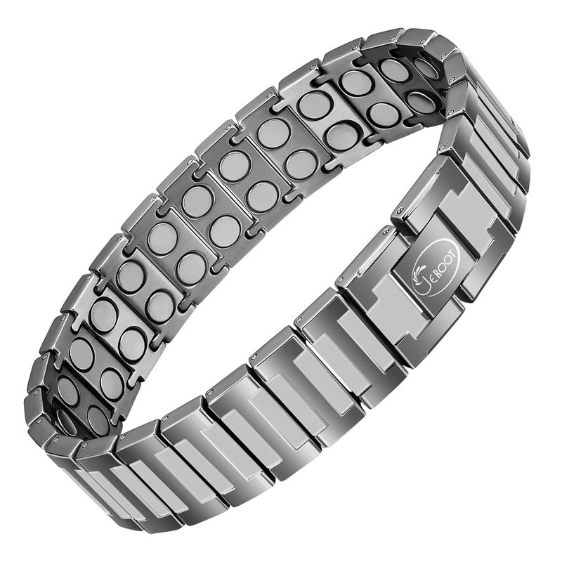 JEROOT Upgraded Magnetic Bracelets for Men, Pure Titanium Double Row Ultra Strength Magnets(4000 Gauss Per Magnet) Bracelets, Men's Bracelet with Adjustment Tool & Jewelry Gift Box (Grey) - Image 1