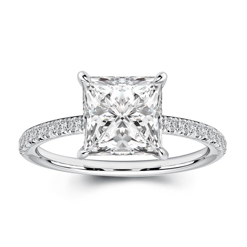 RODIFFY 2 Carat Princess Cut Moissanite Engagement Ring for Women, Lab-Created D Color VVS1 S925 Silver Solitaire Ring, Classic Bridal Jewelry Gift (Silver, 6) - Image 1