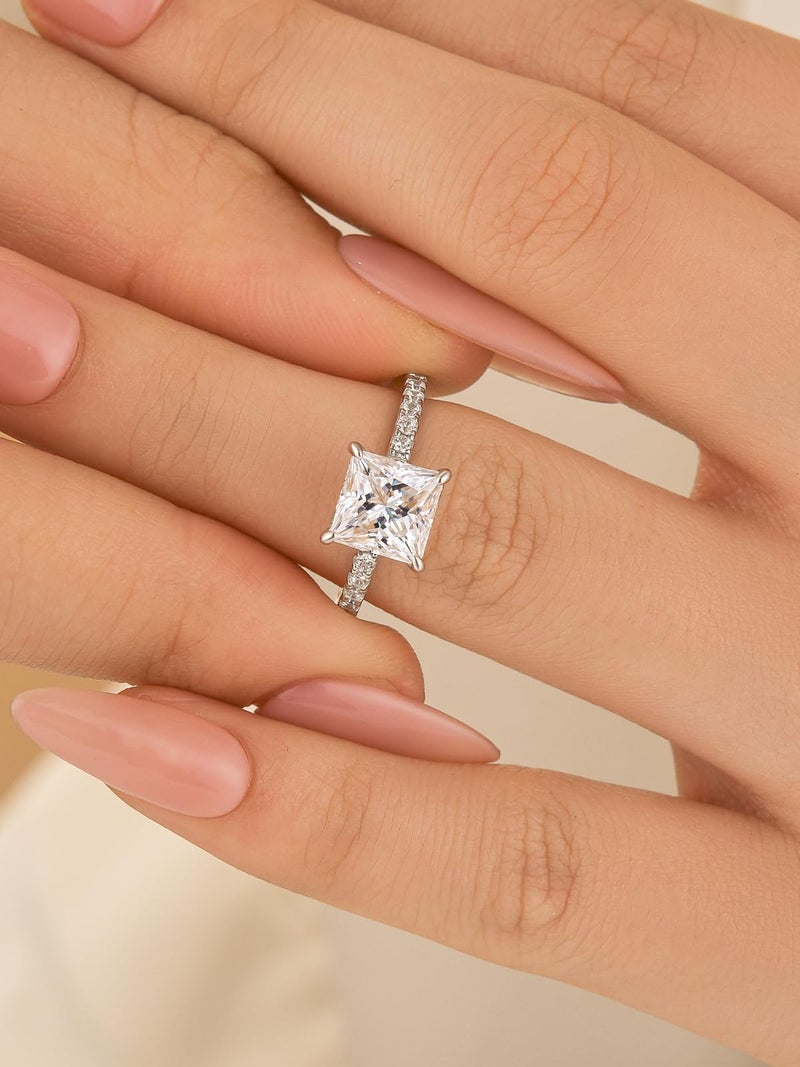 RODIFFY 2 Carat Princess Cut Moissanite Engagement Ring for Women, Lab-Created D Color VVS1 S925 Silver Solitaire Ring, Classic Bridal Jewelry Gift (Silver, 6) - Image 5