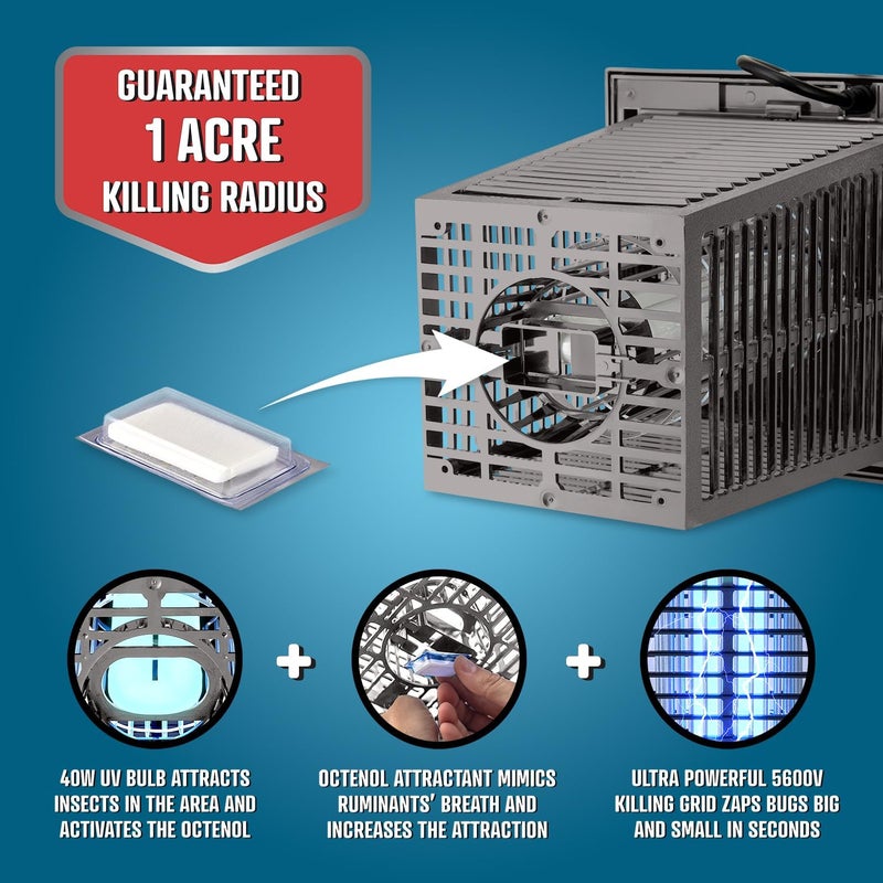 Flowtron Bug Zapper, 1 Acre of Outdoor Coverage with Powerful 40W Bulb & 5600V Instant Killing Grid, Electric Insect, Fly & Mosquito Zapper, Made in The USA - Grey Color - Image 3