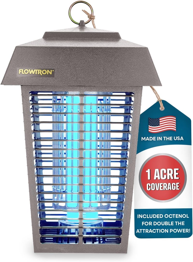 Flowtron Bug Zapper, 1 Acre of Outdoor Coverage with Powerful 40W Bulb & 5600V Instant Killing Grid, Electric Insect, Fly & Mosquito Zapper, Made in The USA - Grey Color - Image 1