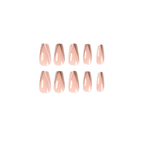 KRTBKR 24Pcs Medium Long French Tip Press on Nails White Line Glitter Nude pink Fake Nails Design Square Coffin False Nails Full Cover Artificial for Women Girls Acrylic Nail Decorations Accessories - Image 5