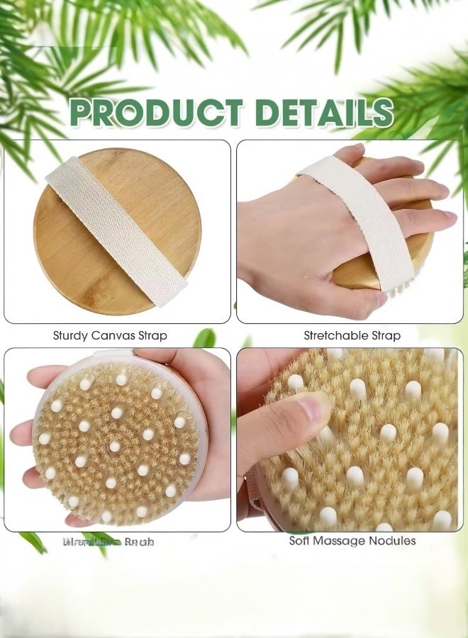 Glowudz Glowudz Exfoliating wooden round bath body brush soft sturdy bristles stimulating circulation with canvas strap  - Image 2