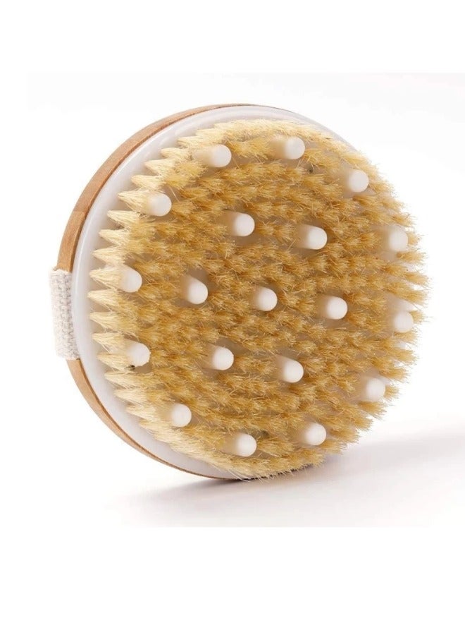 Glowudz Glowudz Exfoliating wooden round bath body brush soft sturdy bristles stimulating circulation with canvas strap  - Image 4