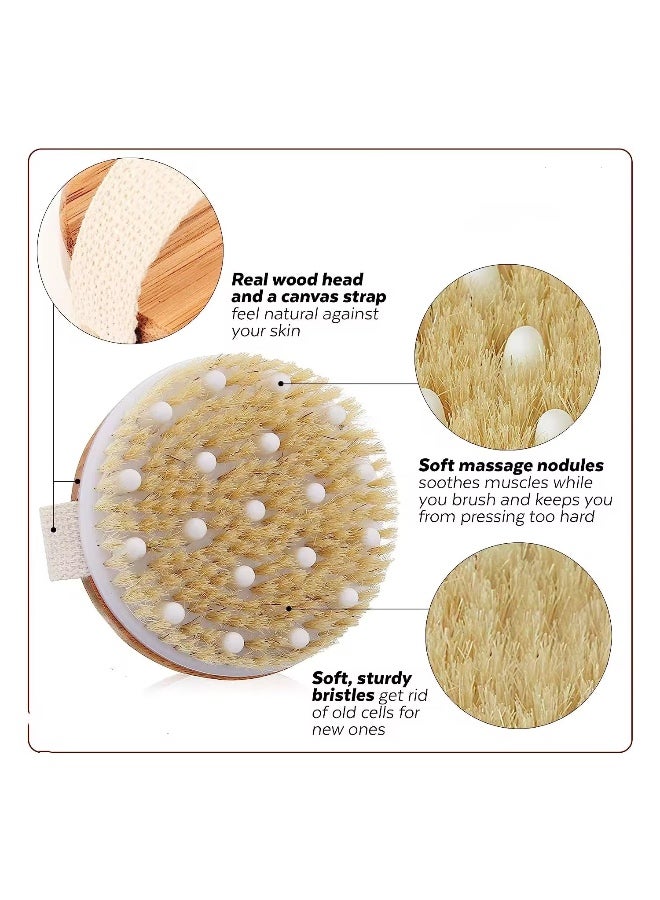 Glowudz Glowudz Exfoliating wooden round bath body brush soft sturdy bristles stimulating circulation with canvas strap  - Image 5