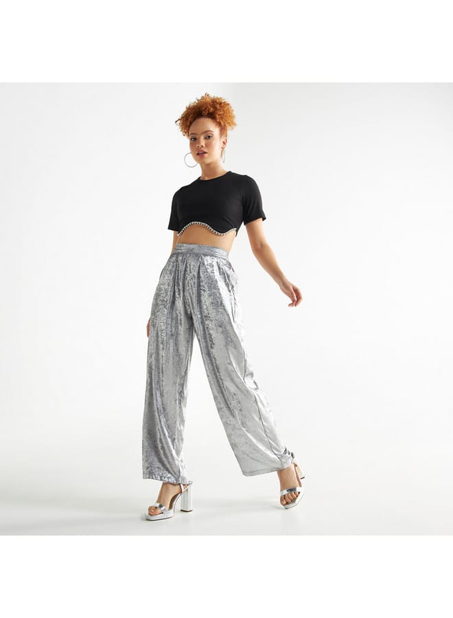 Splash FAV Textured Wide Leg Pants with Semi-Elasticated Waistband and Pockets  - Image 2