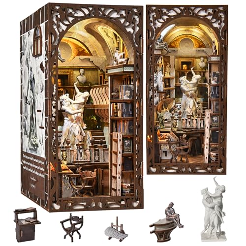 CCCDF DIY Book Nook Library Kit Miniature Dollhouse Booknook Kit 3D Wooden Puzzle Bookend Bookshelf with LED Light for Teens and Adults Berninis Sculpture Workshop - Image 1
