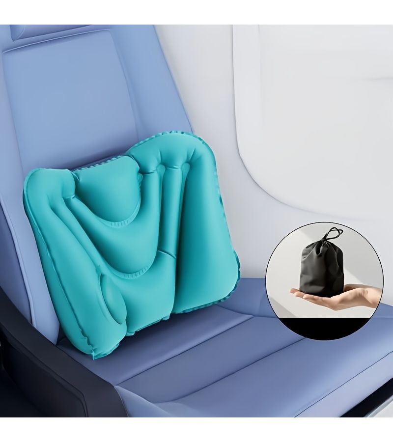 Portable Inflatable Lumbar Pillow for Travel Camping Office Car Airplane Compact Design with Durable Fabric Cover Grey - Image 1