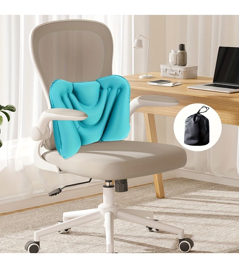 Portable Inflatable Lumbar Pillow for Travel Camping Office Car Airplane Compact Design with Durable Fabric Cover Grey - Image 2