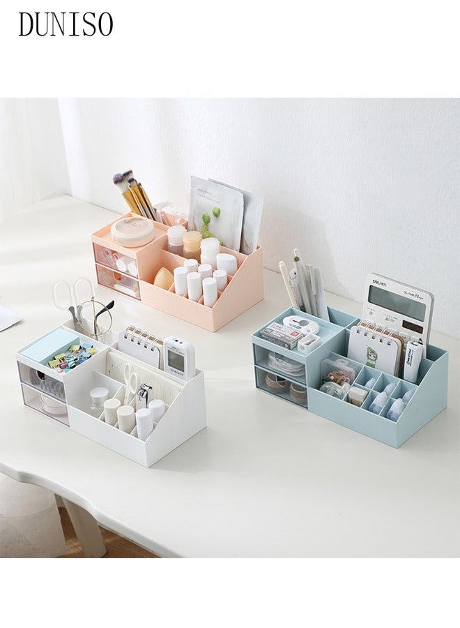 DUNISO Desk Organizer and Accessories with 2 Drawers and 8 Compartments, Plastic Makeup Organizer, Mini Pen Holder for Desktop Storage, Desk Organization for School, Home, Office Supplies - Image 5