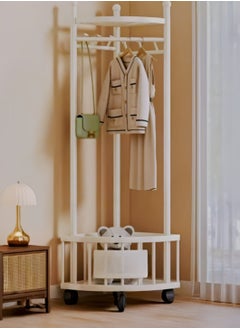 AIWANTO Corner Coat Rack with Wheels Freestanding Closet Organizer 2 Storage Shelves Hall Tree Metal for Entryway Bedroom Garment Rack 160x59x46cm White  - Image 1