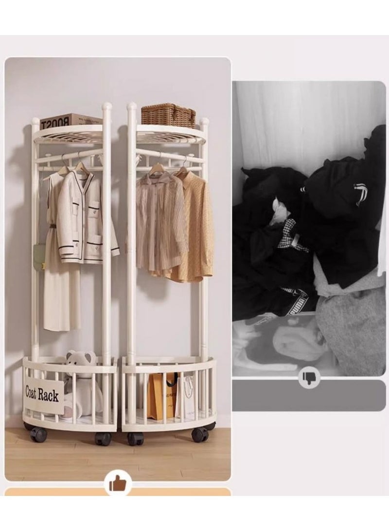 AIWANTO Elegant White Rolling Hall Coat Tree – Corner Garment Rack with Shelves for Entryway & Bedroom Storage - Image 4