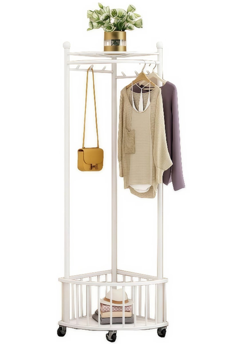 AIWANTO Elegant White Rolling Hall Coat Tree – Corner Garment Rack with Shelves for Entryway & Bedroom Storage - Image 1