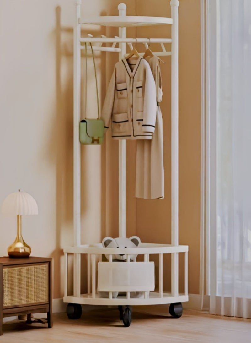 AIWANTO Elegant White Rolling Hall Coat Tree – Corner Garment Rack with Shelves for Entryway & Bedroom Storage - Image 2