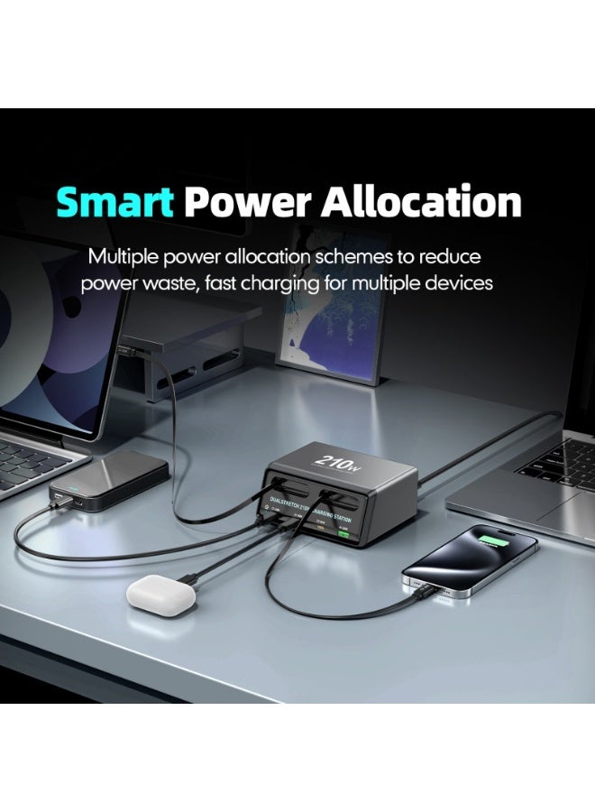 Domars 210W 6-in-1 Retractable Gan Charger Plug for iPhone 17 USB C,Travel Essentials Brick Multiport 2 Type C Cables 2.3ft ,45W 30W Fast Charging Foldable Block for iPhone 17 Pro/16/15/14/13,iPad,for Samsung Galaxy S25 S24 S23 - Image 2