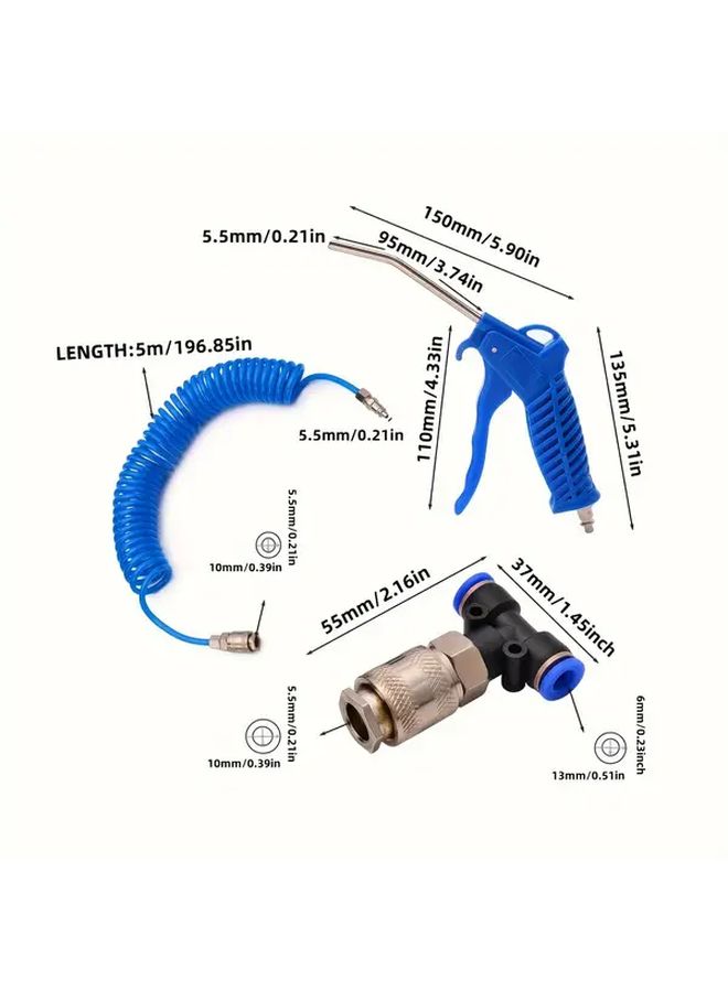 Blue 5m Extendable Air Duster Hose For Trucks Machinery Precision Nozzle - Image 2