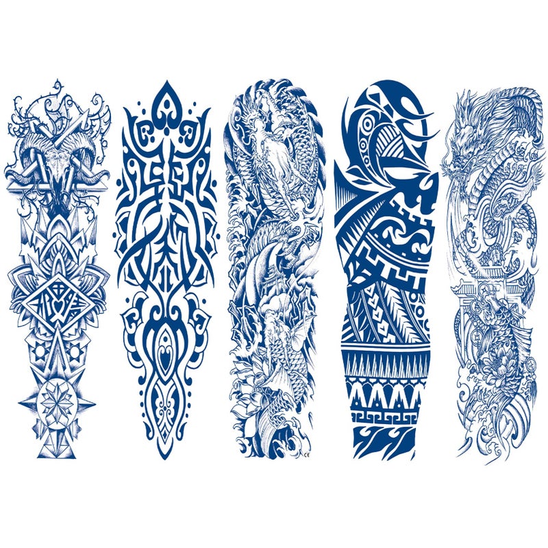 Aresvns Semi Permanent Tattoos for adult Realistic temporary tattoo sleeveFull Arm Temporary Tattoos Waterproof LongLasting 23 Weeks Christmas Gift Drak blue