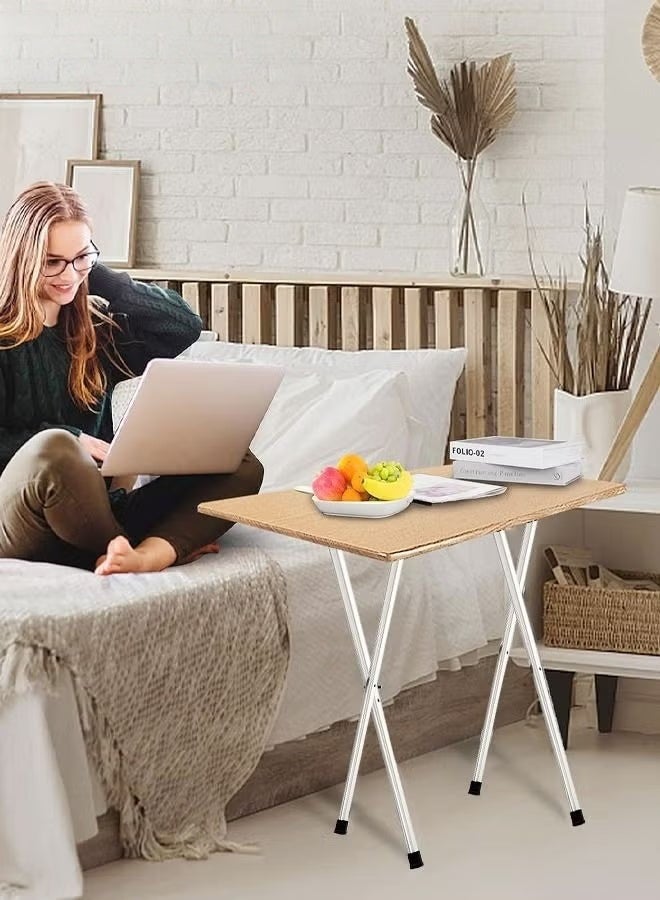 EETU Folding Table,Folding TV Table,TV Tray,Dinner Tray,Dinner Folding Table for Small Space Eating,Dinner Foldable Side Desk with Wooden Top and Metal Frame - Image 3