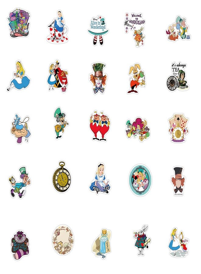 MINRAIN 50PCS Funny Cartoon Alice in Wonderland Waterproof Sticker for Water Bottles Cartoon Characters Stickers for Kids, Toddlers, Teens, Girls, Adults (Alice) - Image 2