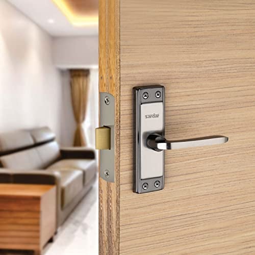 SARDAR Russo 5" Black Silver Iron Bathroom Door Handle Set With Keyless Baby Latch-Tower Bolt/Push To Close Latch, Pull Handle - Image 1
