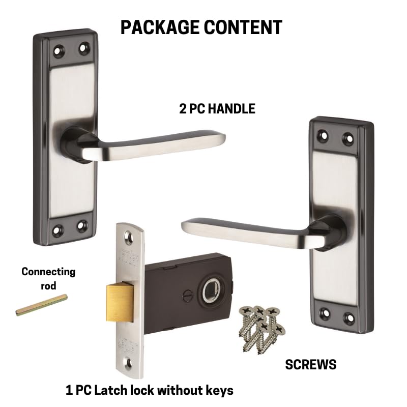 SARDAR Russo 5" Black Silver Iron Bathroom Door Handle Set With Keyless Baby Latch-Tower Bolt/Push To Close Latch, Pull Handle - Image 4