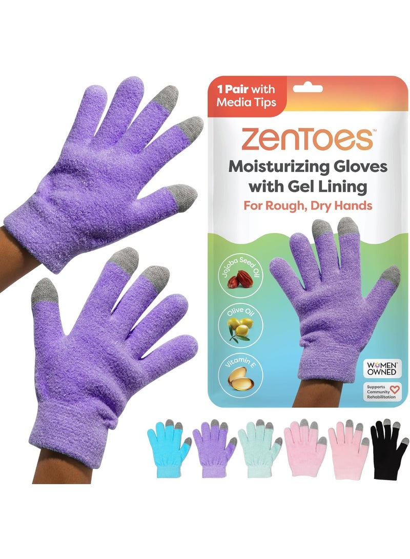 Zentoes ZenToes Moisturizing Gloves for Dry Hands and Eczema, Gel Infused with Jojoba Seed Oil, Olive Oil and Vitamin E, Overnight Hand Moisturizer (OSFM, Fuzzy Lilac with Media Tips) - Image 1