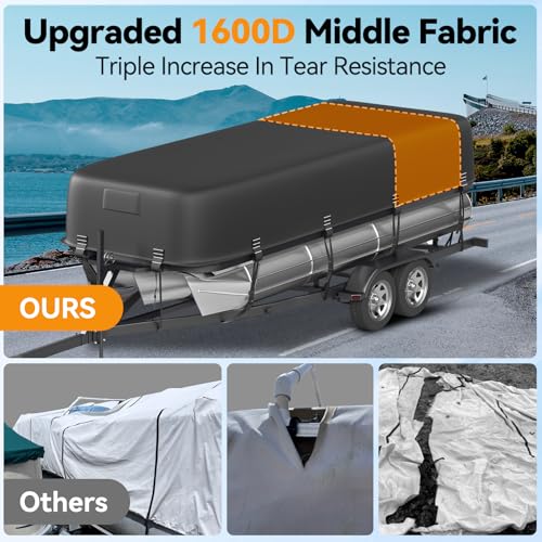 Tuszom 5-Ply 1600D+1200D Pontoon Boat Cover - Fully Waterproof & Ultra-Durable Tear-Resistant, with Large Storage Bag & Reinforced Windproof Straps (Fits 21'-24' Length, Up to 102" Beam Width) - Image 5