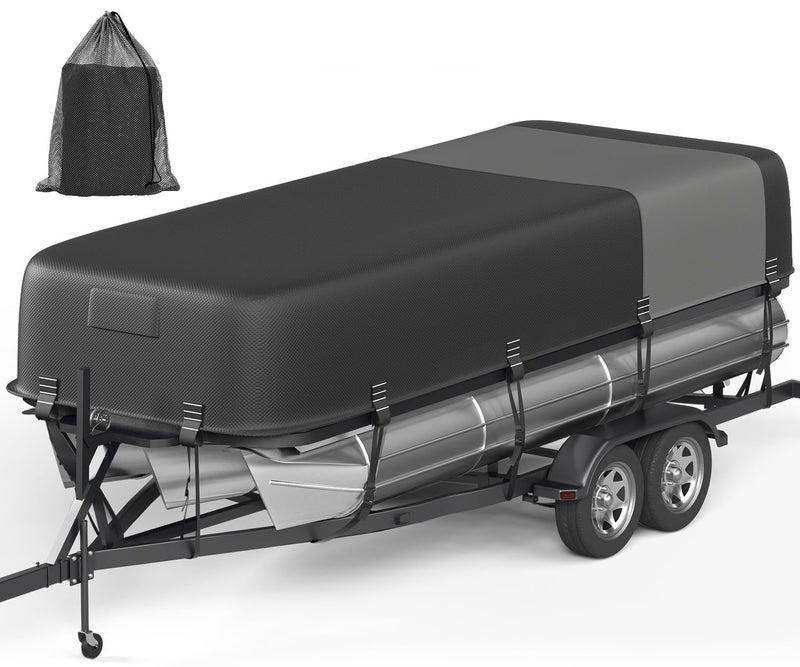 Tuszom 5-Ply 1600D+1200D Pontoon Boat Cover - Fully Waterproof & Ultra-Durable Tear-Resistant, with Large Storage Bag & Reinforced Windproof Straps (Fits 21'-24' Length, Up to 102" Beam Width) - Image 1