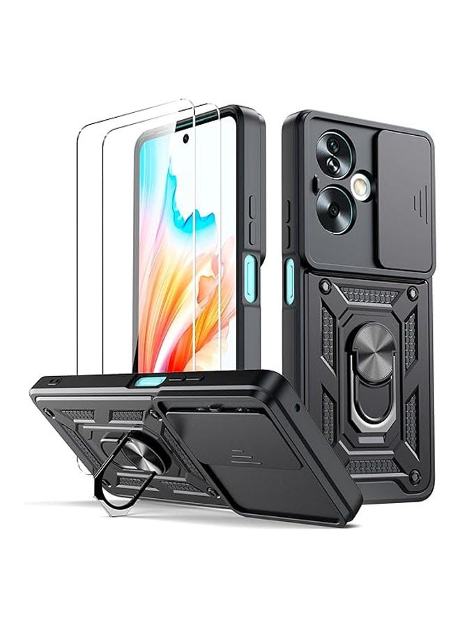 General For Oppo A79 5G Phone Case, [2 Screen Protectors in One Pack], with Sliding Camera Cover, Swivel Ring Bracket, Shockproof, Scratch Resistant Case  - Image 1