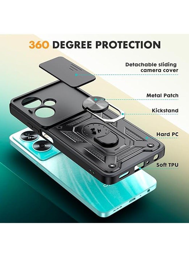 General For Oppo A79 5G Phone Case, [2 Screen Protectors in One Pack], with Sliding Camera Cover, Swivel Ring Bracket, Shockproof, Scratch Resistant Case  - Image 5